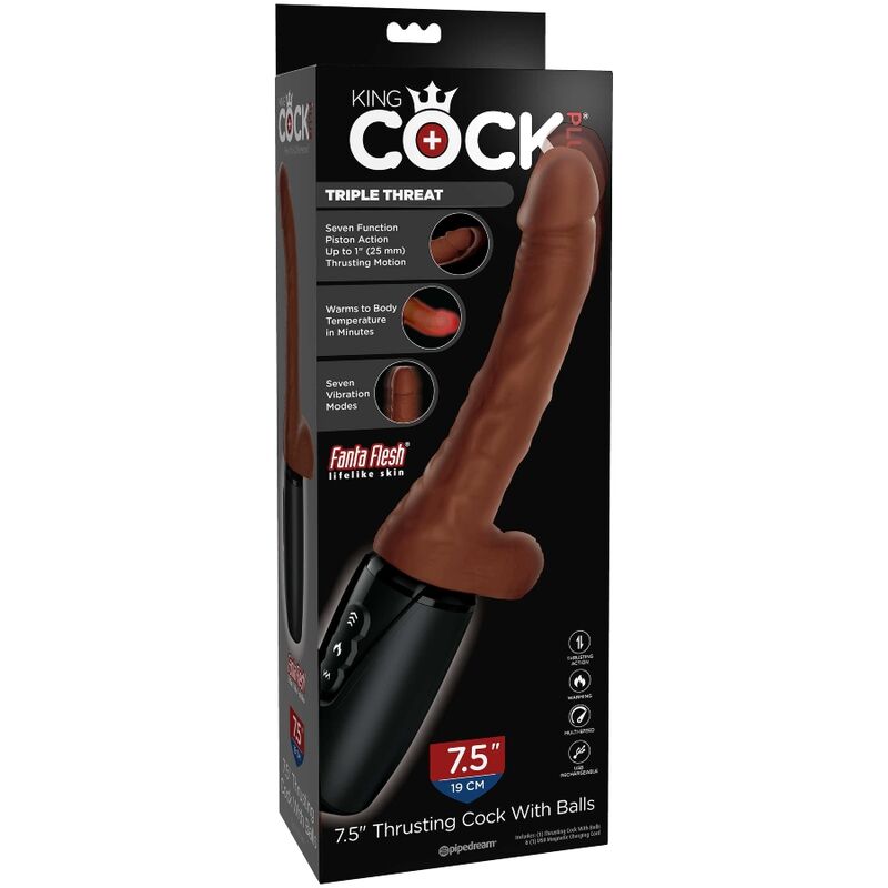 Gode Vibrant King Cock Plus Triple Menace Marron - King Cock