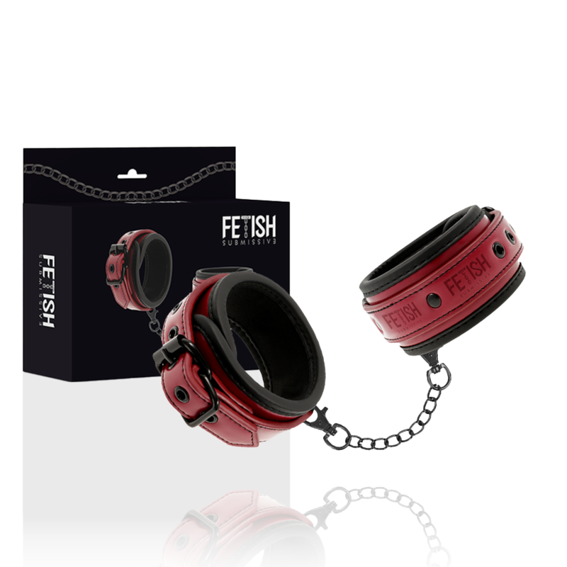 Fetish Submissive – Menottes BDSM en Cuir Synthétique Rouge
