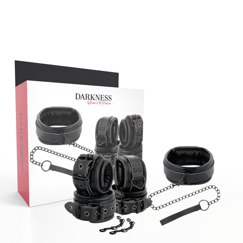 Kit BDSM Menottes et Collier Cuir Noir - Darkness - Darkness