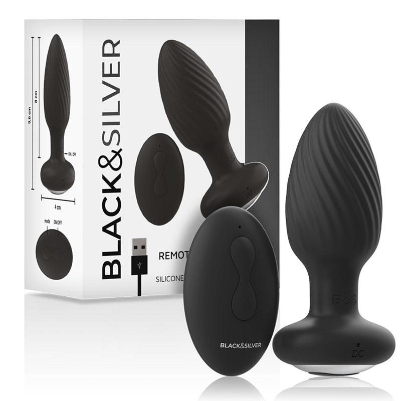 BLACK&SILVER - Plug Anal Vibrant en silicone avec télécommande - Noir