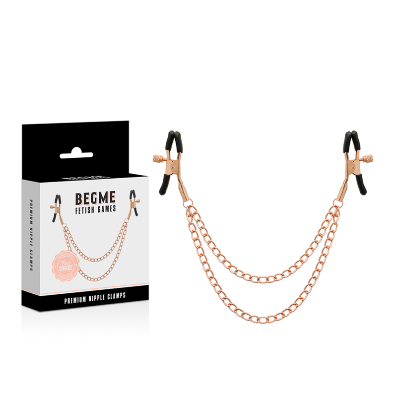 Begme – Pinces à tétons réglables avec chaîne en métal doré
