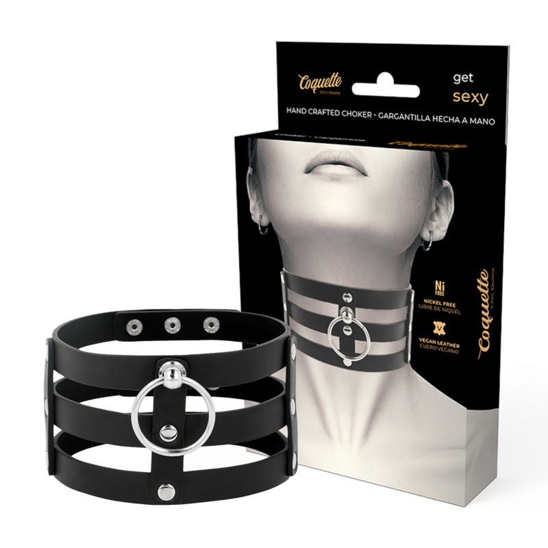 Collier BDSM Ras de Cou Cuir Végan Noir - Coquette Chic