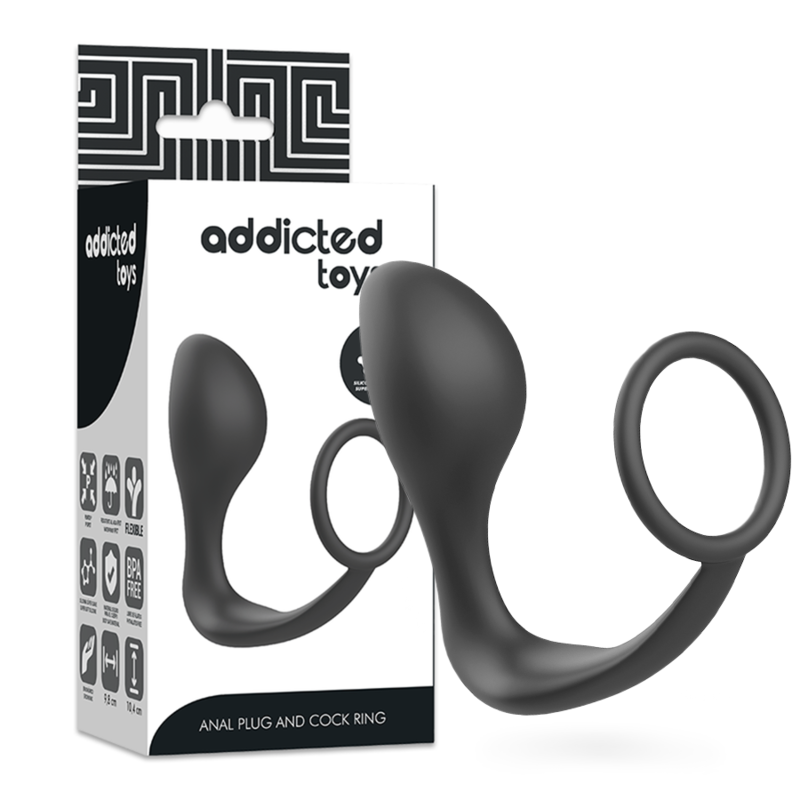 Stimulateur Prostate avec Cockring Annal Noir - Addicted Toys