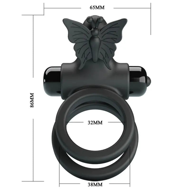 Anneau Pénien Vibrant Double Stimulateur Noir - Pretty Love - PRETTY LOVE MALE