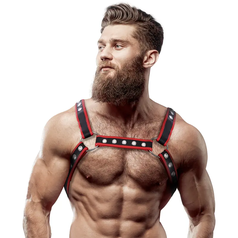 Harnais Poitrine Bulldog Cuir Végétal Noir/Rouge - Fetish