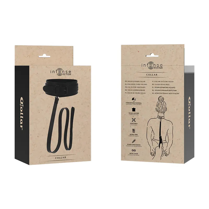 Collier BDSM Cuir Vegan Réglable Noir - Intense Fetish