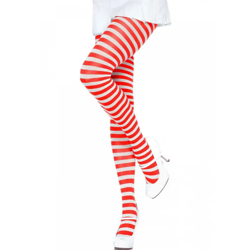 Collants Rayures Blanc Rouge Taille Unique - Leg Avenue