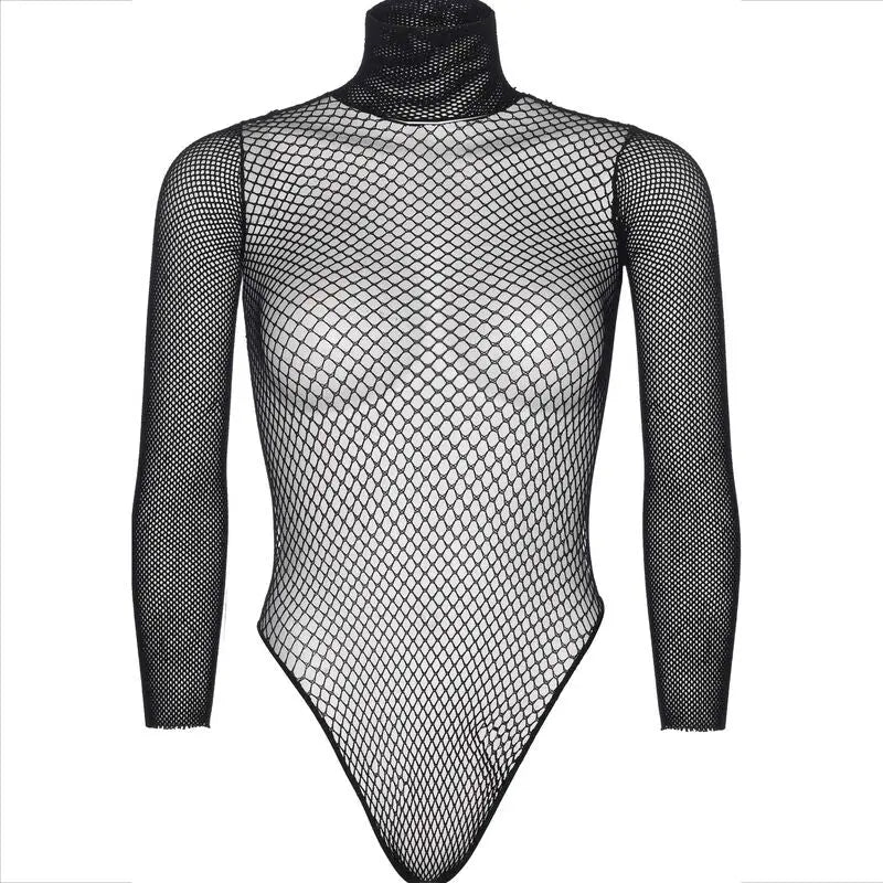 Body Teddy Col Montant Résille Noir - Leg Avenue