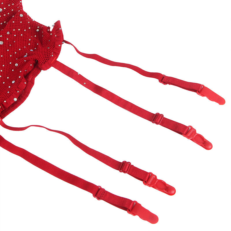Bodystocking Résille Subblime Diamants Rouge avec Gants - Subblime - SUBBLIME BODYSTOCKINGS