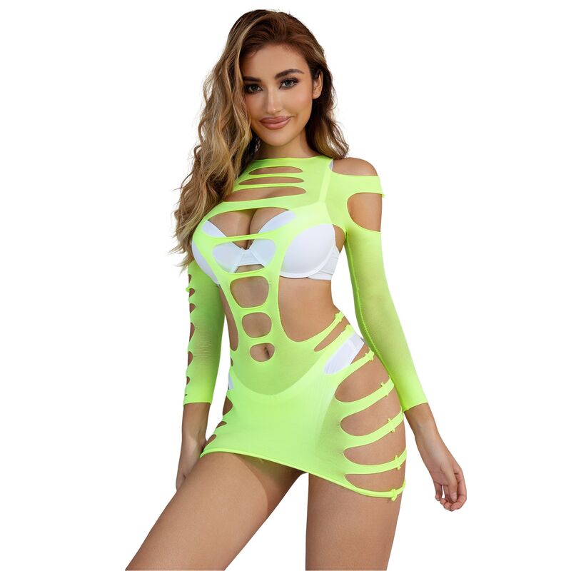 Body Résille Manches Longues Vert Taille Unique - Subblime - SUBBLIME DRESSES