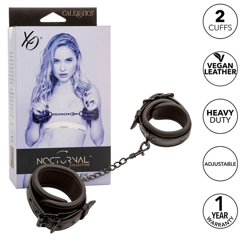 Menottes Cuir Nocturnal Poignets Réglables Noirs - CalExotics