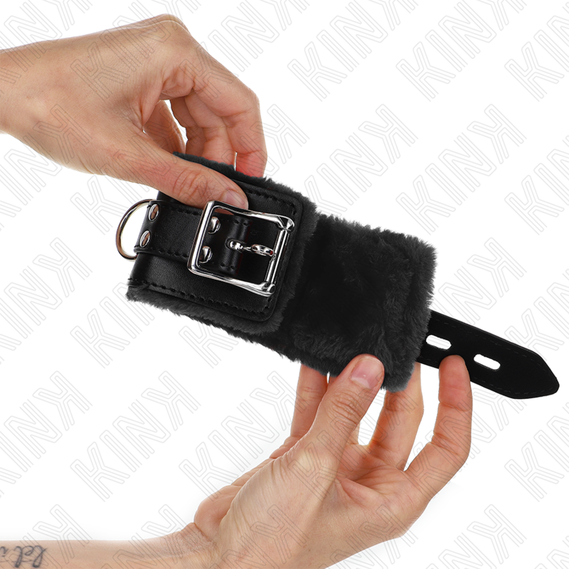 Menottes Poignets Fourrure Noire Réglables 17-29cm - Kink - KINK WRIST RESTRAINT