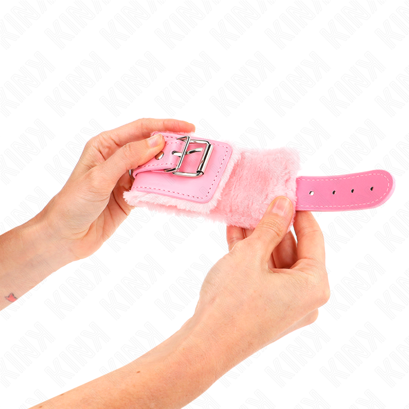 Menottes Doublées Fourrure Rose Réglables 17-29cm - KINK - KINK WRIST RESTRAINT