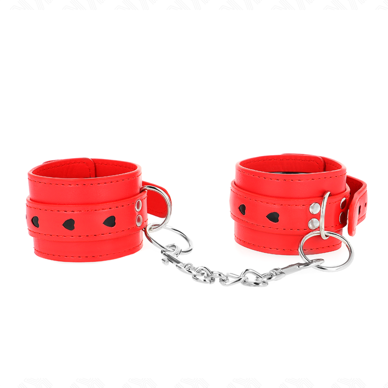 Bracelets Poignets Cuir Rouge Coeur Noir 21-28cm - KINK - KINK WRIST RESTRAINT