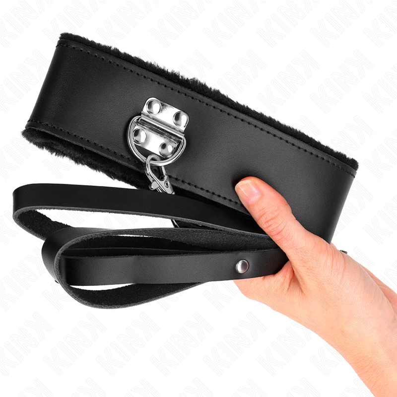 Collier Bondage Cuir Noir avec Laisse 116cm Réglable - KINK - KINK COLLAR & GAG