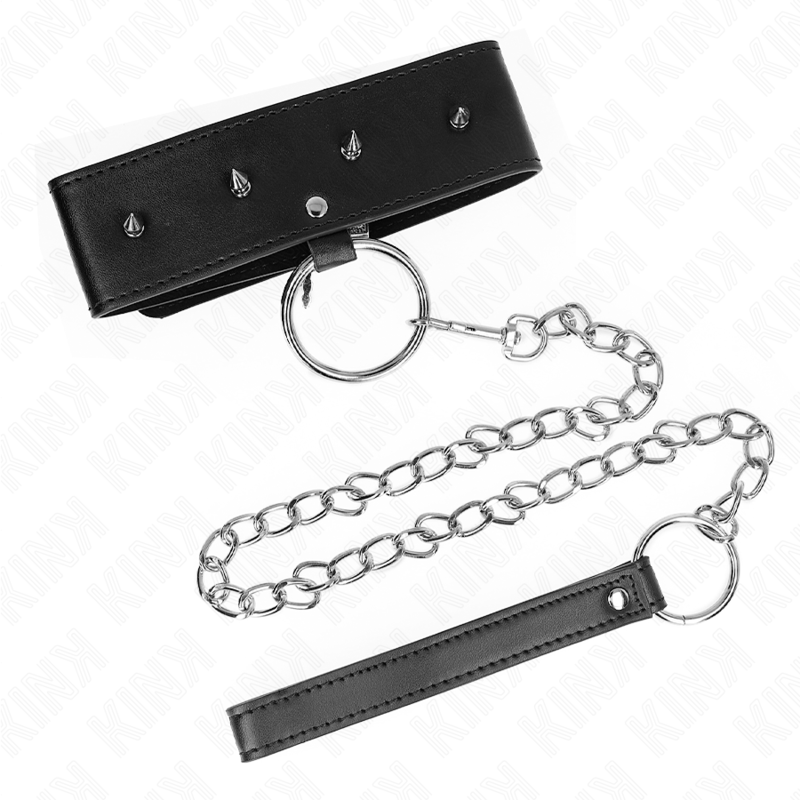 Collier avec Laisse Clous Argentés Réglable 36-43cm - Kink - KINK COLLAR & GAG