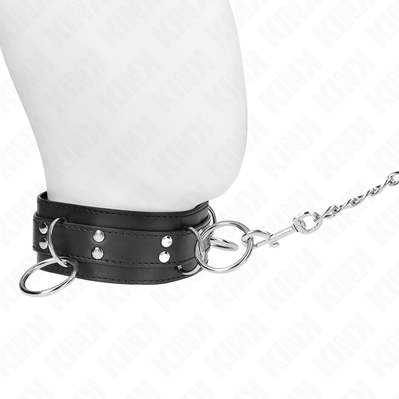 Collier BDSM Esclavage 3 Anneaux avec Sangle 80cm - KINK - KINK COLLAR & GAG
