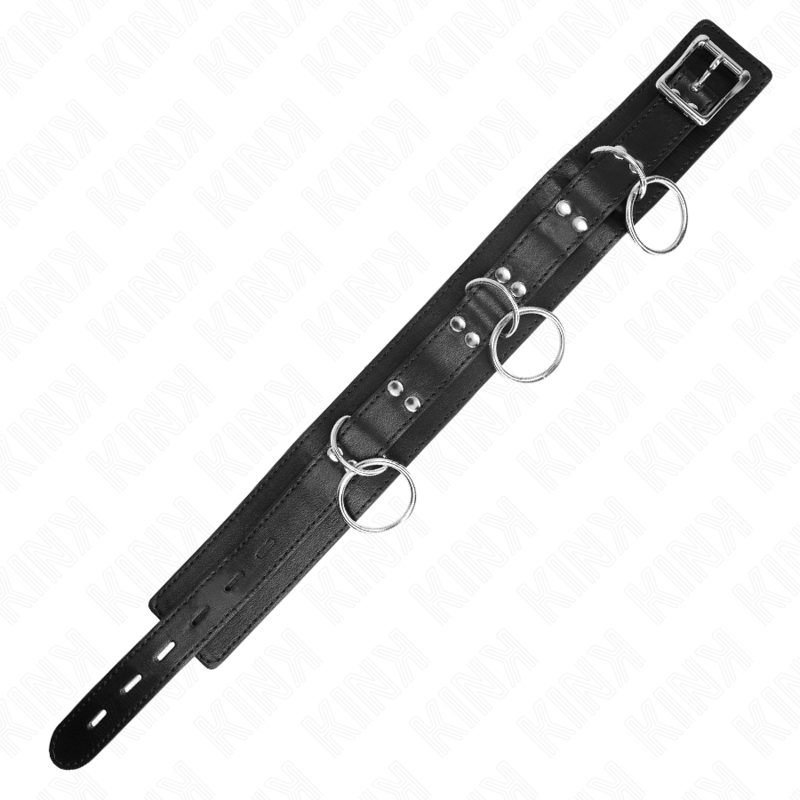 Collier BDSM Esclavage 3 Anneaux avec Sangle 80cm - KINK - KINK COLLAR & GAG