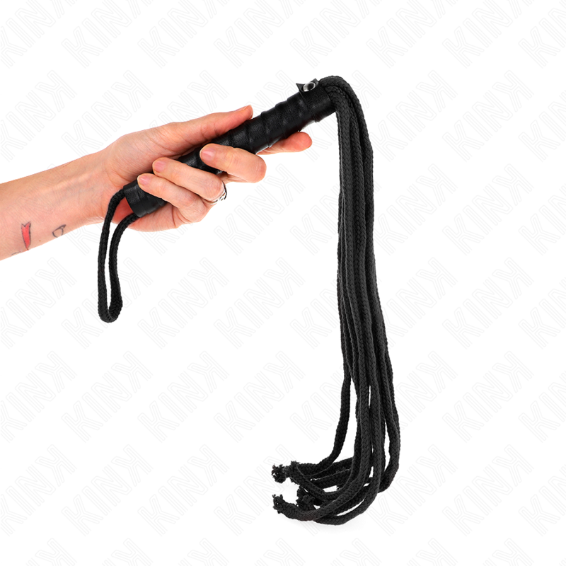 KINK - Mini Fouet BDSM avec Corde Noir - 56 cm