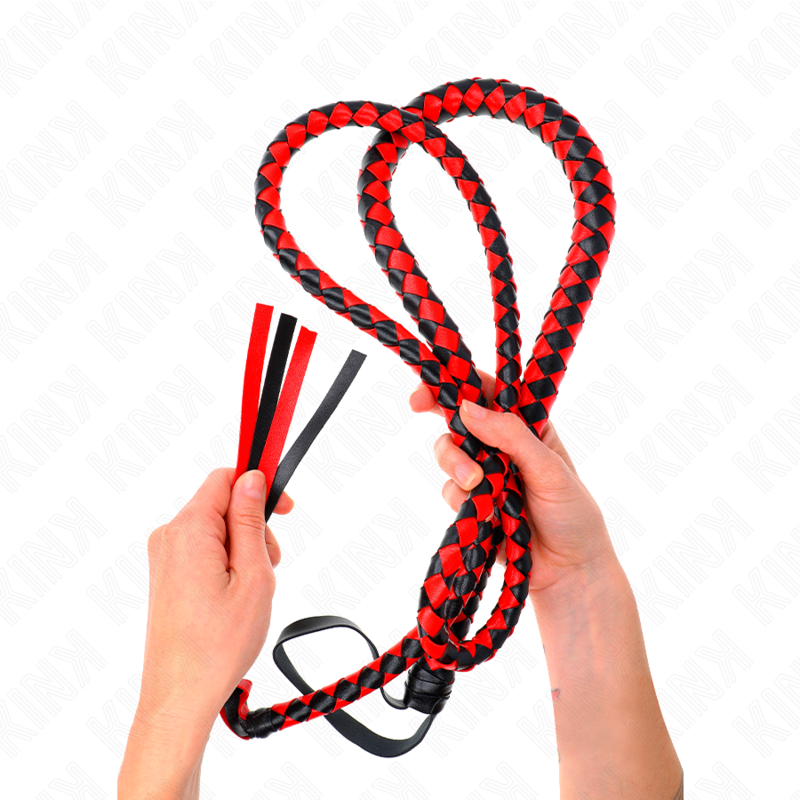 KINK - Fouet BullWhip BDSM Rouge et Noir - 210 cm