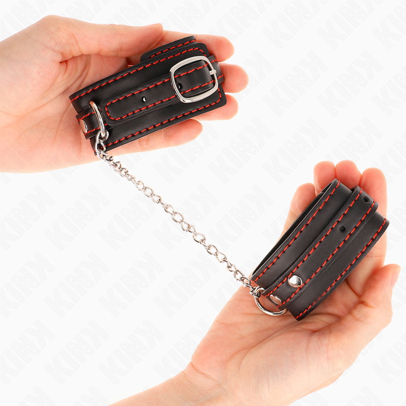 Menottes Cuir Noir Doublure Rouge Réglables 14-24cm - KINK - KINK WRIST RESTRAINT