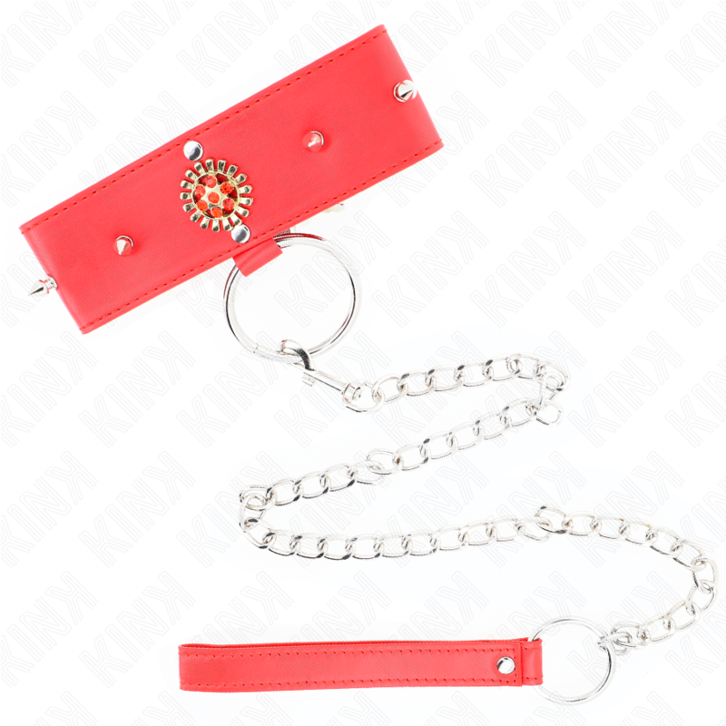 Collier BDSM Diamants Rouges avec Laisse 65cm - KINK - KINK COLLAR & GAG