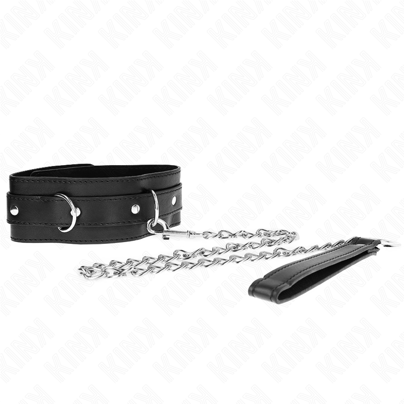 Collier Bondage avec Laisse Cuir Noir 65cm - KINK - KINK COLLAR & GAG