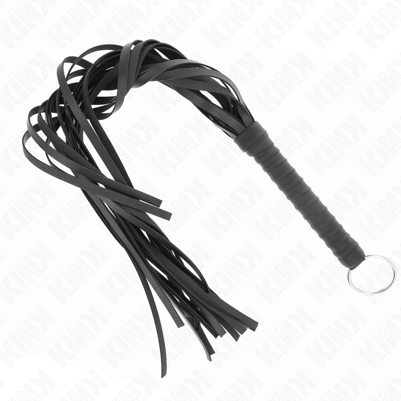 KINK - Fouet BDSM Noir avec Poignée Anneau - 65 cm