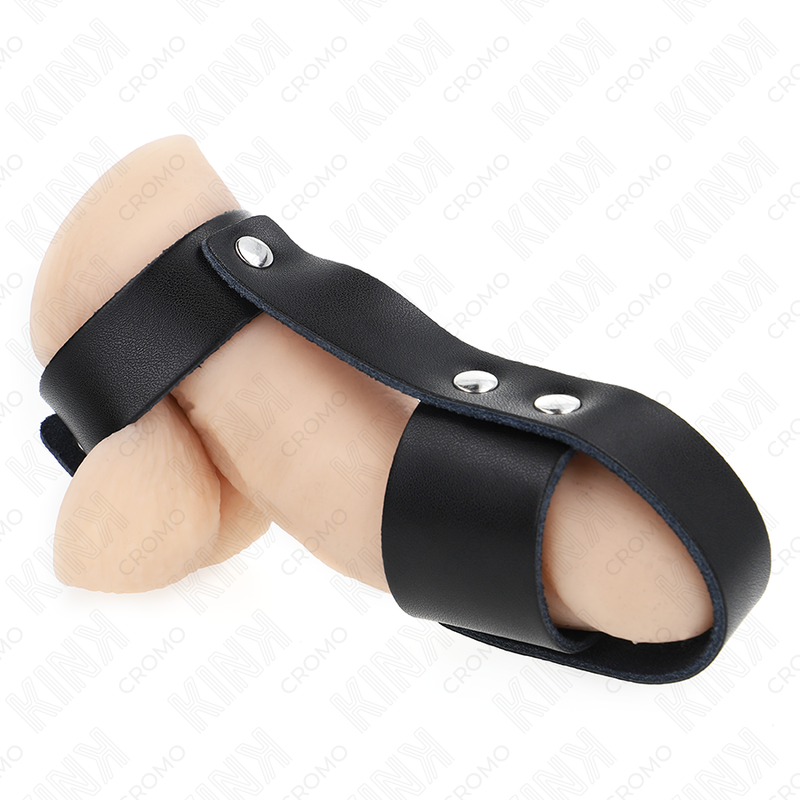 Anneau de cage à pénis en cuir avec séparateur de balles réglable - Kink - KINK RING POWER