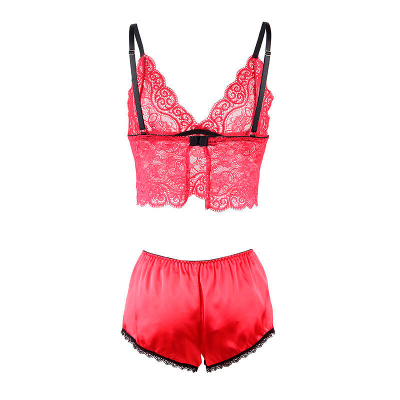 Chemisier de nuit en soie et dentelle + culotte rouge L/XL - Subblime