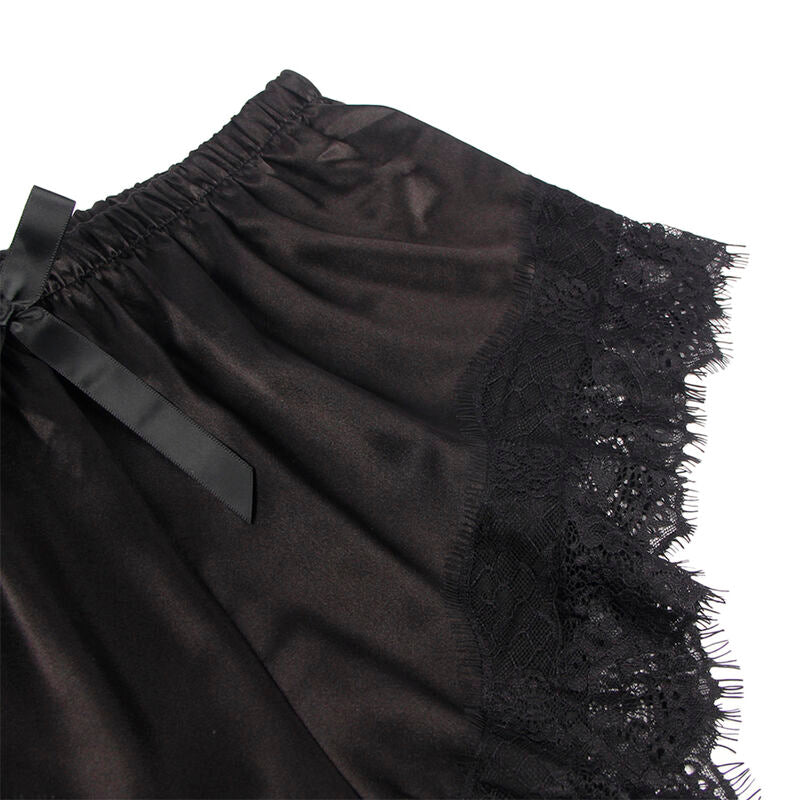 Chemise de nuit en soie et pantalon dentelle noir S/M - Subblime - SUBBLIME SETS