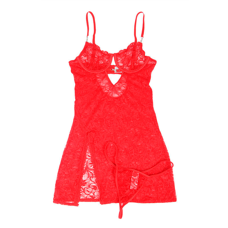Babydoll en dentelle bretelles réglables rouge S/M - Subblime - SUBBLIME BABYDOLLS