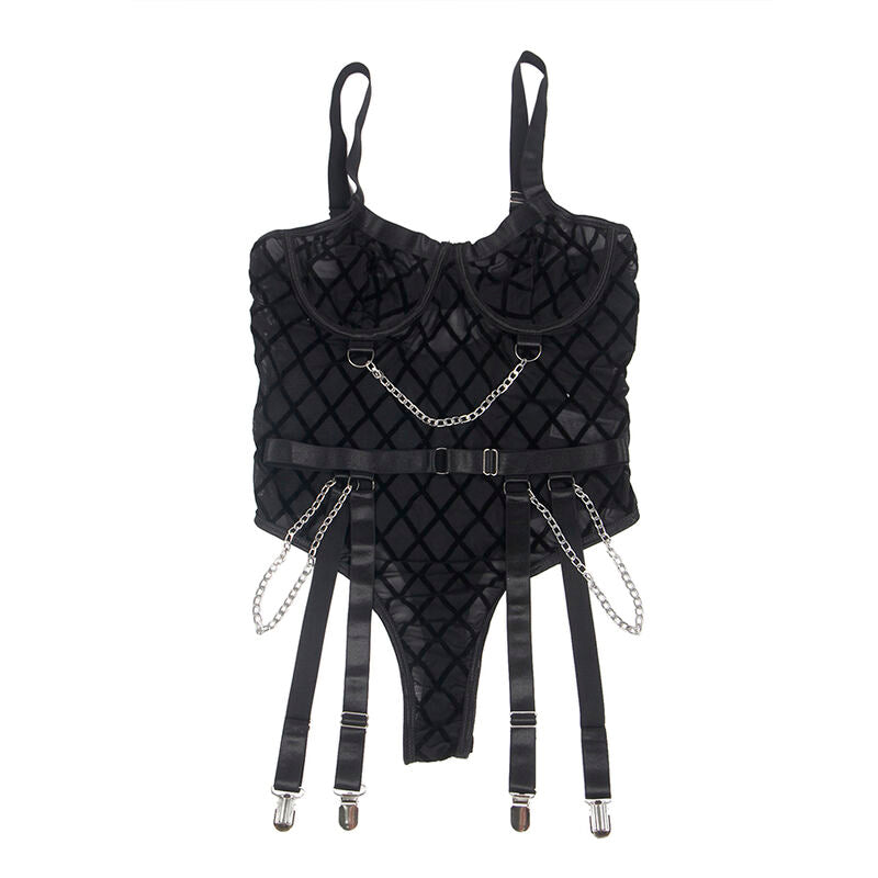 Body avec chaînes et porte-jarretelles noir S/M - Subblime - SUBBLIME BODIES