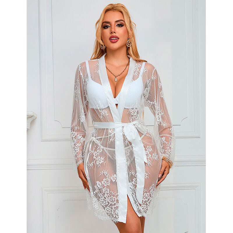 Chemise de nuit à manches longues motif floral blanc S/M - Subblime - SUBBLIME BABYDOLLS