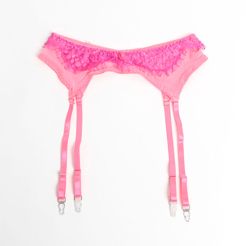 Ensemble lingerie dentelle et jarretelles rose/violet L/XL - Subblime