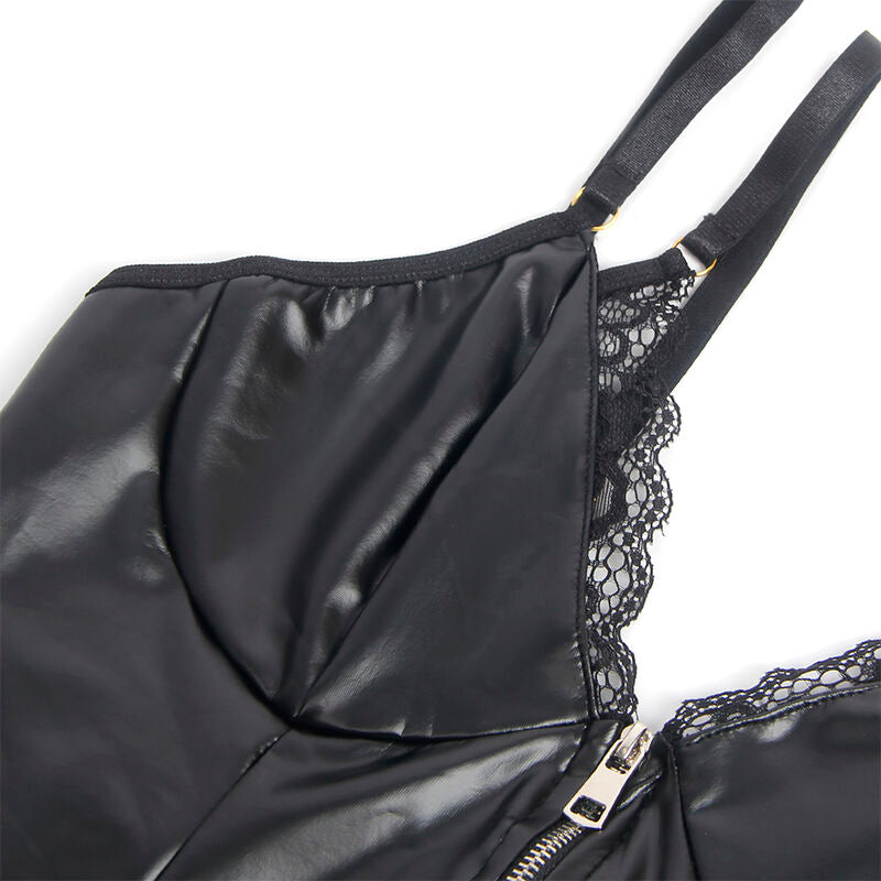 Body dentelle et cuir PU noir avec fermeture éclair S/M - Subblime - SUBBLIME BODIES