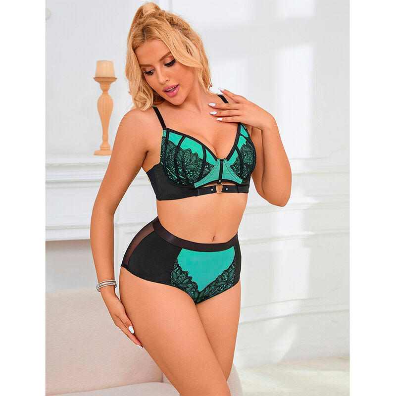 Ensemble lingerie cuir verni vert zippé S/M - Subblime