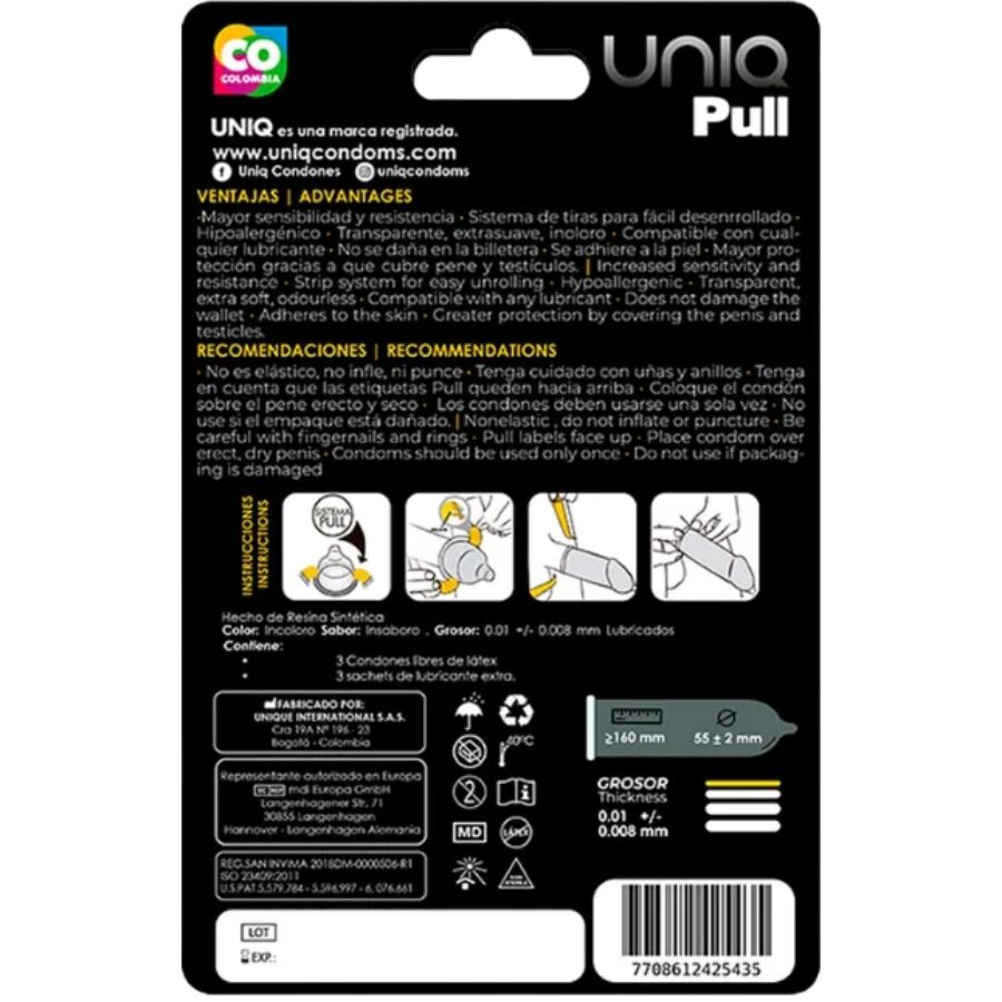 Préservatifs sans latex à bandes Uniq Pull x3 - Uniq - UNIQ
