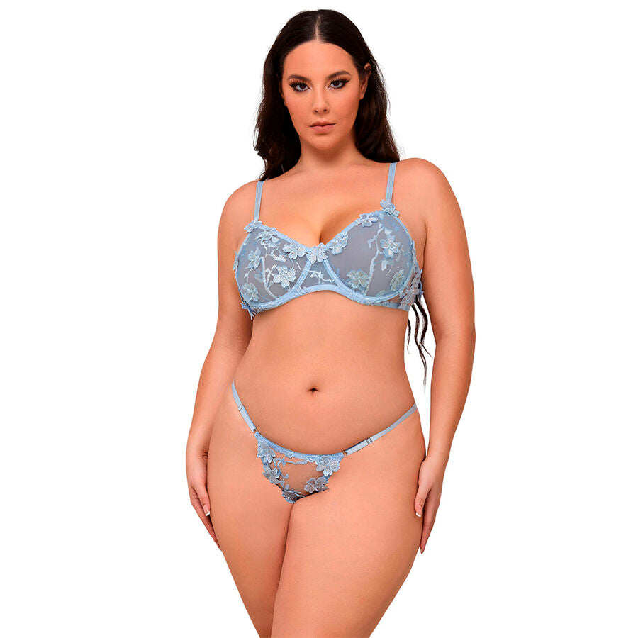 Ensemble Lingerie Brodé Floral Bleu Ciel S/M - Subblime - SUBBLIME SETS