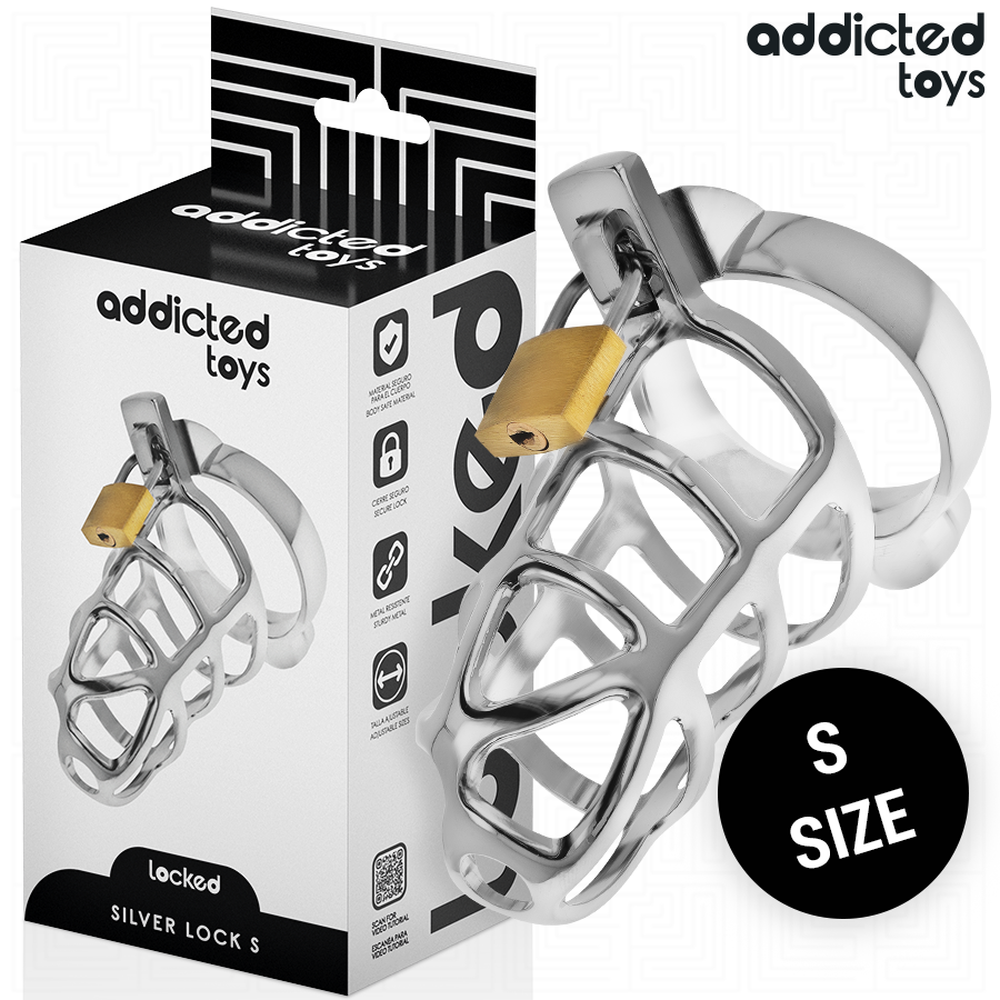 Cage de Chasteté Locked Silver Métal Taille S - Addicted Toys