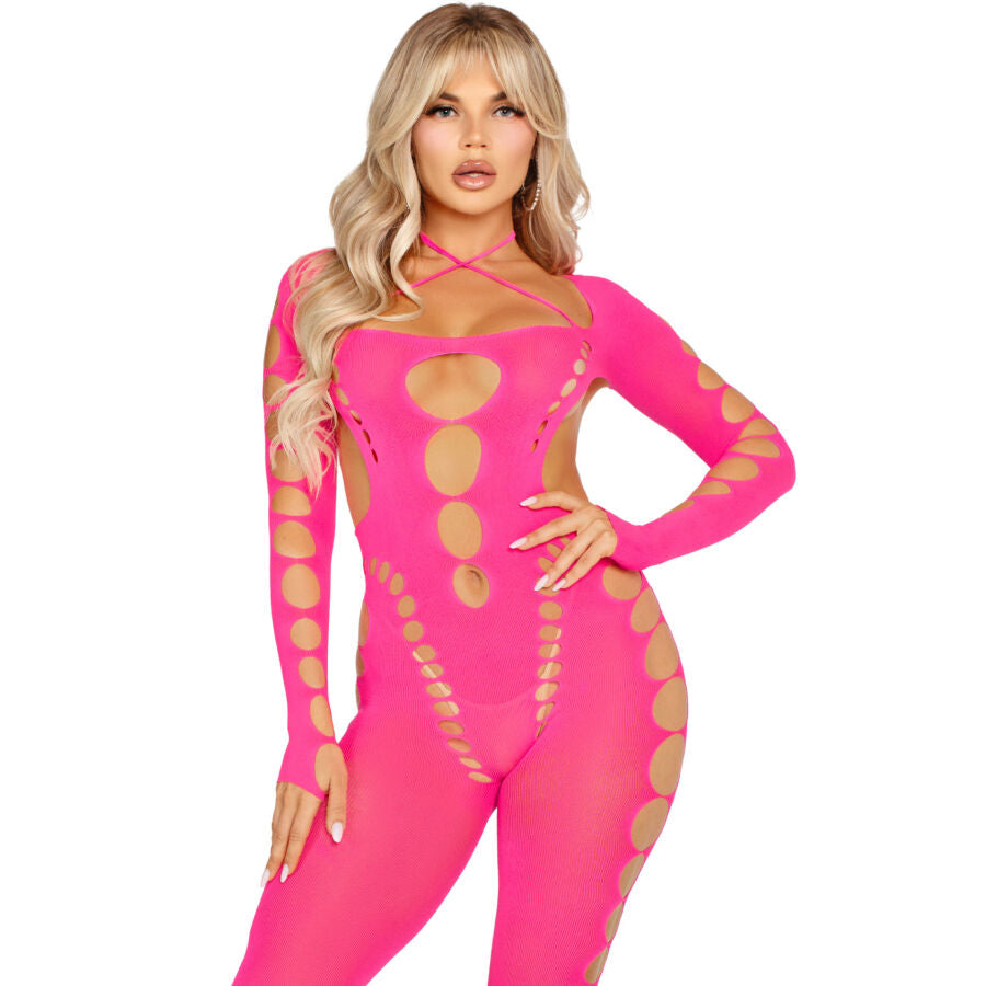 Bodystocking Résille Rose Dos Ouvert Taille Unique - Leg Avenue