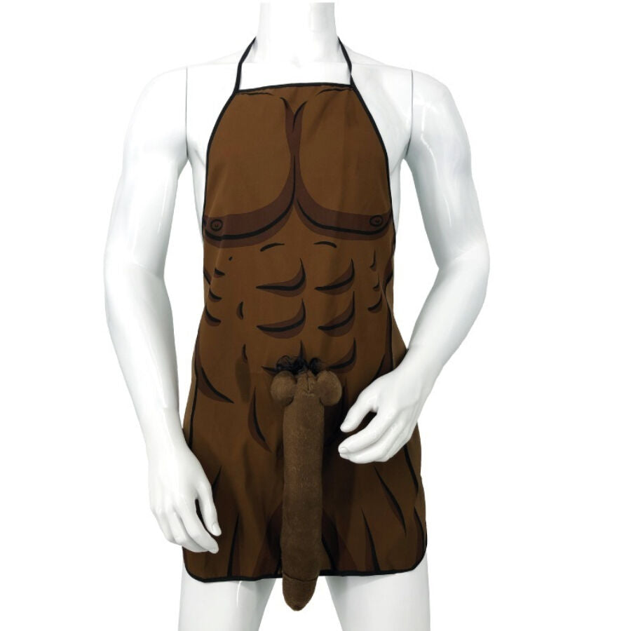 Tablier Humoristique Torse Musclé Pénis 3D Marron - Diablo Picante