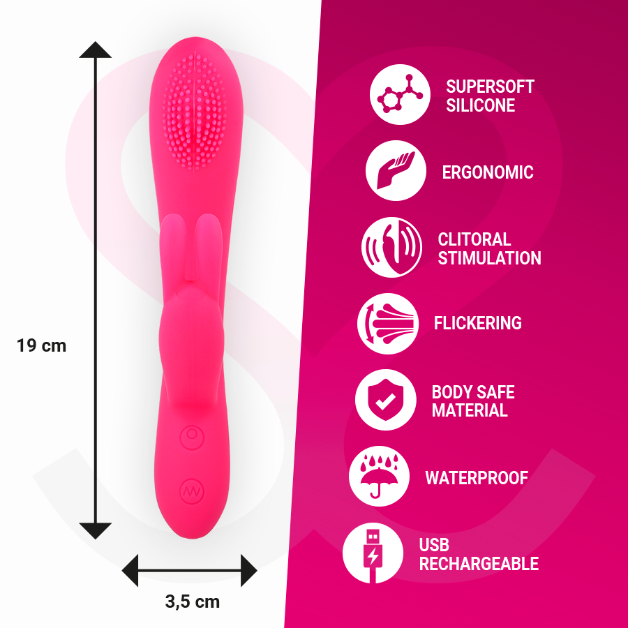 Vibromasseur rabbit rechargeable Gino en silicone - Moressa - MORESSA