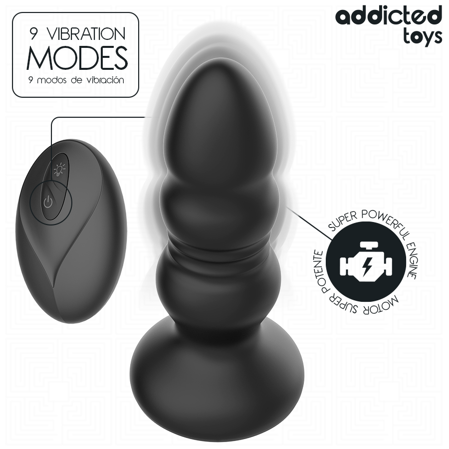 Plug Anal Vibrant Rotatif Lumineux Noir - Addicted Toys