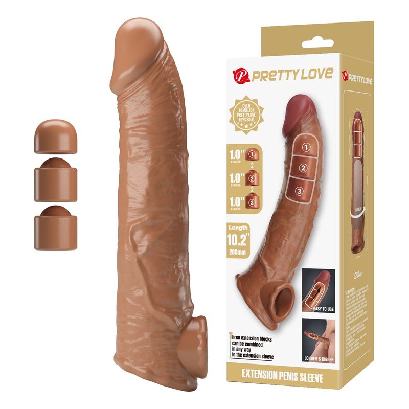 PRETTY LOVE - MANCHON D'EXTENSION DE PÉNIS AJUSTABLE 26 CM Ø 4 CM NATUREL