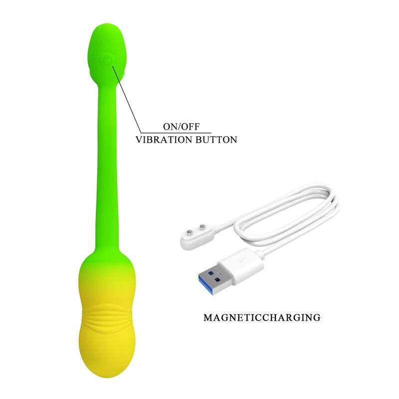 PRETTY LOVE - Å'UF VIBRANT CONTRÔLABLE PAR APPLICATION PULSEN 12 FONCTIONS RECHARGEABLE PAR USB VERT-JAUNE