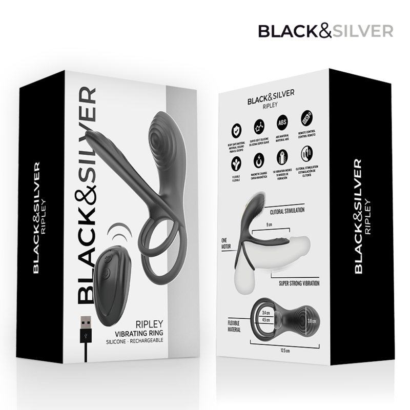 BLACK & SILVER - RIPLEY ANNEAU VIBRANT RECHARGEABLE AVEC TÉLÉCOMMANDE NOIR