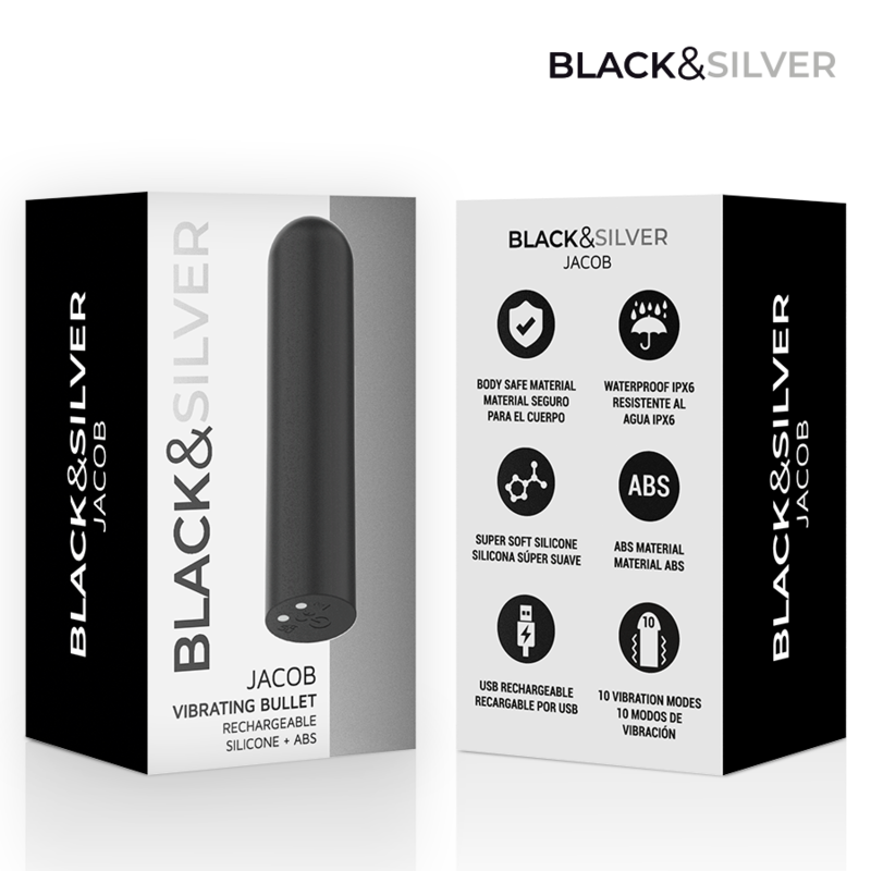 BLACK & SILVER - JACOB BALLE VIBRANTE RECHARGEABLE USB NOIR