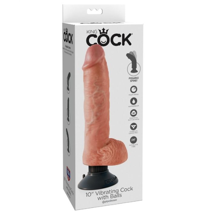 Gode Vibrant King Cock avec Testicules 25.5cm Naturel - King Cock