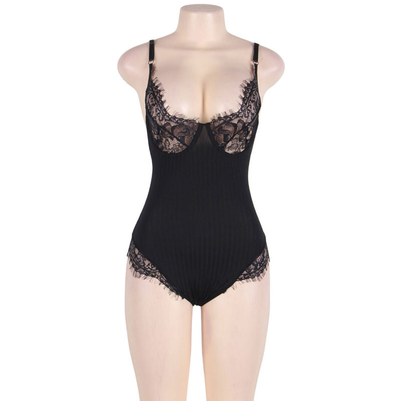 Teddy Subblime Queen Plus Dentelle et Franges Noir - SUBBLIME QUEEN PLUS SIZE